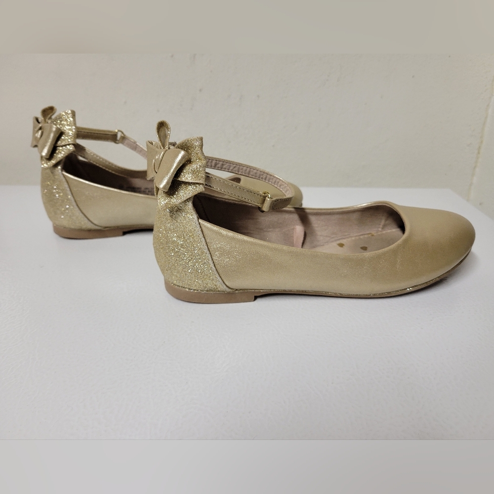 Girls Self Esteem Size 4 Gold Ballet Flats with Bow Accent - Picture 6 of 11